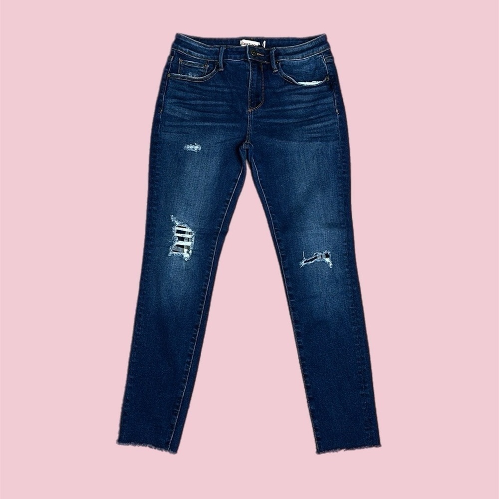 DRIFTWOOD Women’s Jackie Mid Rise Skinny Jeans Distressed Medium Blue Sz 27